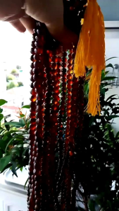 ก-6 สร้อยคอประคำ 108 พุทธคุณ อำพันสีแดงหายากมาก อำพันพม่า ฟอสซิลยางไม้กลายเป็นหินธรรมชาติจากประเทศพม่า เมืองคะฉิ่ง