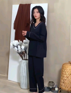 Piyama Wanita Import Lengan Panjang celana panjang Polos/Stelan Baju tidur wanita import V-neck Rose