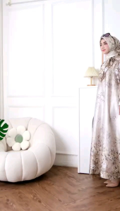 Set Hijab Gamis Muslimah Motif Bunga Busui Edisi Arumi