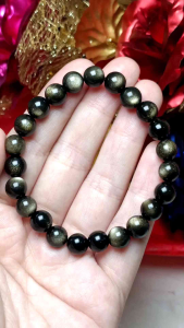 Premium Grade Golden Sheen Obsidian Crystal Stone Bracelet 8mm 高货强光猫眼亮财眼招财金曜石手串 8mm