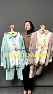 NAISHA set crinkle kombinasi motif bunga etnik abstrak setelan celana wanita dewasa jumbo busui