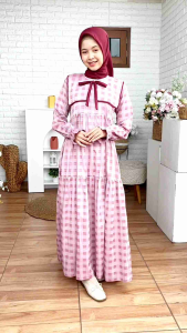 GAMIS ANAK MULAI 5 TAHUN KOREAN STYLE ANAK TANGGUNG DAN REMAJA ZEVA BY CUTETRIK MOTIF KOTAK MERAH