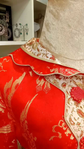 ชุดตรุษจีน ชุดกี่เพ้า ชุดแดง ชุดจีน เสื้อจีน XXXL เสื้ออก40เอวเสื้อ34เสื้อยาว21 กระโปรงเอวยืด36 สะโพก44 ยาว39