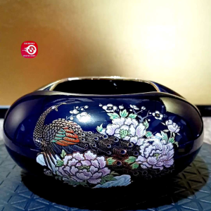 JAPANESE KUTANI PEACOCK COBALT BLUE PORCELAIN ASHTRAY • JAPAN SURPLUS