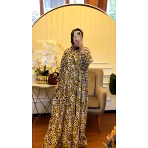 Anindya Fashion Presents Fashion Muslim Gamis Lebaran Wanita Motif Bunga Leora Dress Batch 2 By Elsafa Dengan Desain Wudhu dan Busui Friendly Bahan Rayon Viscose Premium Good Quality Halus Adem Look Casual Simple Basic Kekinian dan Elegan