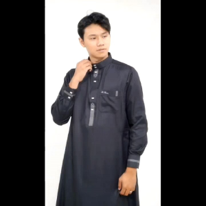 Jubah Gamis Pria Lengan Panjang Hitam Size S - M - L - XL