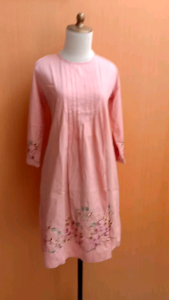 midi dress wanita putih salur salem WARNA cewek M L lengan panjang cute bordir santai MEWAH