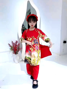 sét bộ áo dài hoa mọc lan.áo quần.chưa kèm mấn