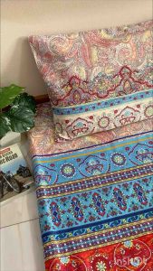 ผ้าปูที่นอนลายโบฮีเมียนขนาด3ฟุต ชุดรวมปลอกหมอนหนุน ยางยืดรัดมุม