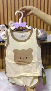 ชุดเสื้อกั๊กเด็กผ้าฝ้ายแท้แขนกุด เสื้อผ้าฤดูร้อนสไตล์เกาหลีเสื้อผ้าเด็กฤดูร้อน ชุดเซทสองชิ้น ไซส์ 80-100