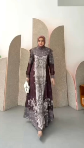 Gamis Wanita Premium Ori Densa Mudra Collection | Peach Lady Signature Printing | Dress Muslimah Elegan Dewasa