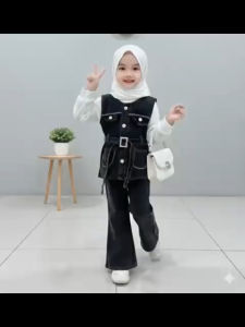 setelan 3 in 1 Premium Anak Perempuan Terbaru bahan mix jeans dan kaos borkat Usia 3-12 Tahun