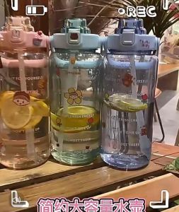 【ReadyStock】大容量水壶运动水瓶2000ml Gym Water Bottle Straw Water Bottle Large Capacity Portable Water Bottle大容量水瓶 可爱水瓶 Botol Air