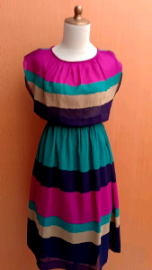 midi dress wanita ungu biru cream tosca INTERVIEW cewek M L pinggang karet JAPAN cute