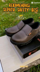 BIMEXS - Sepatu Kerja Proyek Safety Slip On Ujung Besi Bahan Kulit Synthetics Pria - Shoes Semi Boots Hitam