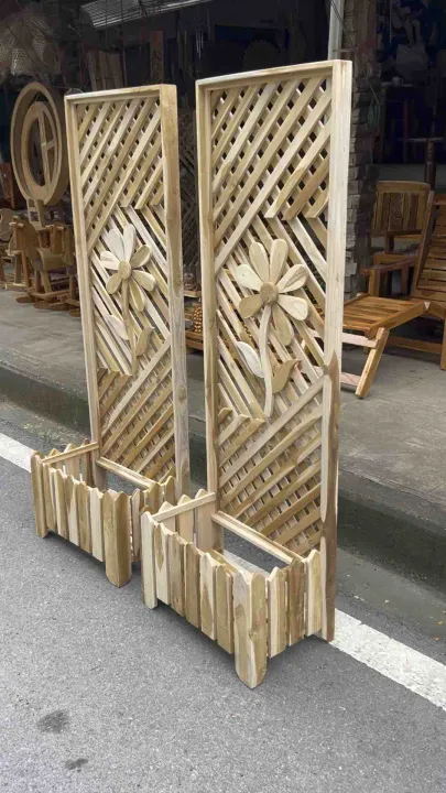 ฉากกั้นไม้สักทองพร้อมกระถางต้นไม้ สำหรับตกแต่งบ้านและออฟฟิศ