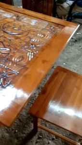 set meja makan teak motif ukir aesthetic parah