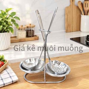 (Không Kèm Muôi Vá )Bộ Gía Kê ThìaMuôi Canh Thép Không Rỉ 2 Bát Sành Sứ -Bát Inox  Bộ Trên Bàn Ăn Lẩu