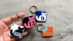 พวงกุญแจตัวเลข ข้อความ อักษร แบบ แมว อะคริลิค 2 ชั้น 4X4 ซม พวงกุญแจเลขที่บ้าน มินิมอล เลขที่ห้อง ล๊อคเกอร์ ห้องพัก เลือกสีได้