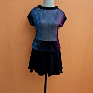 atasan wanita hitam motif plisket ungu M L cewek MEWAH lengan pendek santai