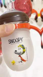 Botol susu snoopy 180ml bahan glass premium dengan gagang