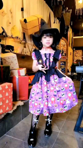 เดรสฮาโลวีนแถมหมวก ผ้าไหมอิตาลี แขนตุ๊กตา