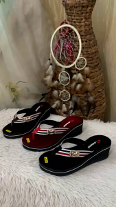 Sandal Cocari - Sandal Jepit Wanita Motif Beludru - Sandal Wedges Cewek - Sandal Wanita Kekinian