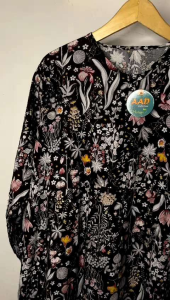 Alia midi dress motif bunga bahan rayon diamond Kancing Karet Rempel Muslim Wudhu Cantik Gamis Wanita Ibu Menyusui Nyaman Panjang