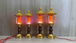 Cặp đèn thờ pha lê lục giác - đèn lục giác mái chùa cao cấp