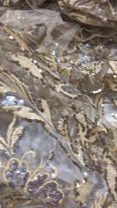 Vải ren lưới thêu kết kim sa màu kem 2 đầu biên(khổ 1m3)may đầm váy áo dài áo kiểu thiết kế thời trang