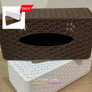 กล่องทิชชู่ทรงยาว ลายถักเรียบหรูสุ่มสี 12.8x25.3x9.5 cm พลาสติก PP - HIPPOPO