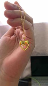 PAWNABLE 18K Saudi Gold Rope Chain (lightweight manipis) with 18K Saudi Gold Heart Ribbon Pendant (open back)