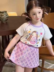 BB116 ชุดนางเงือก ลูกสาว เสื้อยืดแขนสั้นและกระโปรง งานดี คิ้วมากก