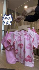 BB120 ชุดเซตเด็กผู้หญิง เสื้อยืด+กางเกงขาสั้น โทนชมพูน่ารัก ใส่สบาย พร้อมส่ง