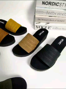 Arkn Sandal Wedges wanita Trendy Sendal selop kekinian Motip Rajut Import terbaru2024