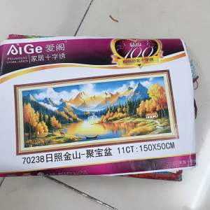 Tranh thêu kín Phong cảnh cửu trại câu 70238 kích thước 150 x 50 cm