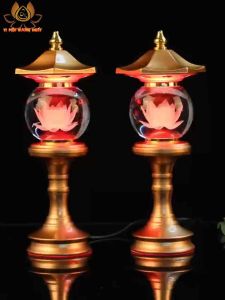 CẶP 2 CÂY ĐÈN LED HOA SEN PHA LÊ THỜ CÚNG TRANG TRÍ