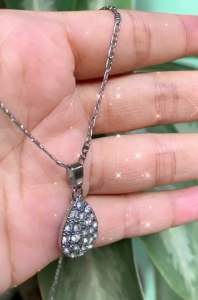 Kalung Silver Italy Liontin Kotak Full Permata Titanium Anti Karat