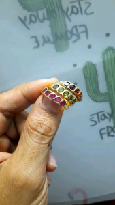 แหวนทองเหลือง ประดับพลอยสีประจำวัน แบบเรียบๆ ล้าง ขัด 💍 แหวนพลอยสีประจำวัน กำหนดเคล็ดเสริมดวง (BR-04)