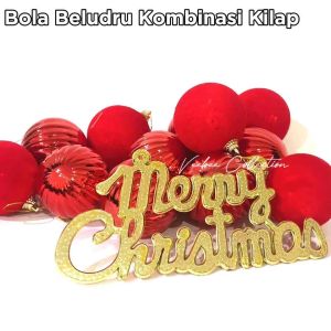 Bola Beludru kombinasi kilap 5cm20pc(387) 6cm17pc (391) Merah/ hiasan bola phon natal