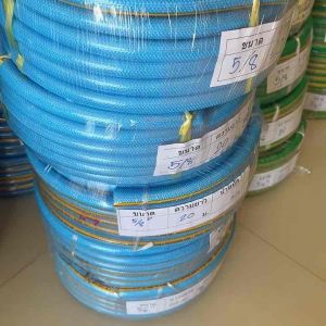 สายยาง อ่อน รู 5 หุลหรือ 5/8 เสริมเชือกถัก สีฟ้า ม้วนละ 20เมตร โอเชี่ยนสโตน ยาง PVC หนา2ชั้น เหนียว ทนแดด ทนแรงดันน้ำได้ ใช้งานนาน