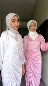 Dress satin silk full serut long dress kondangan Bridesmaids viral dress pesta dress Korean style
