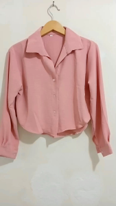 Atasan Blouse Wanita Crop Beatwing Lengan Panjang Kerah Kemeja Airflow