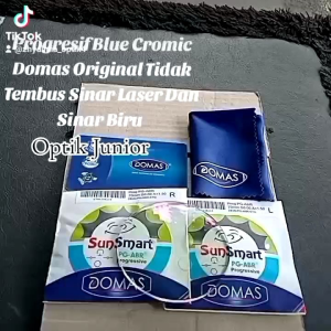 DOMAS KACAMATA BACA PLUS PROGRESIF LENSA DOMAS BLUE CROMIC FHOTOCROMIC BLUE RAY CRMC BENING DOBEL FOKUS PRIA DAN WANITA