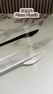 [ISI 100 PCS] SUAPI Pisau Makan Plastik Hitam Putih Susu Bening / Pisau Sekali Pakai Transparan / Knive