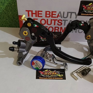 MASTER REM BRCMBO IZUMI ASSY 1 SET HANDLE KANAN KIRI KOPLING + 1 TABUNG MINI CNC & DUDUKAN SPION UNIVERSAL PNP BEAT-MIO-VARIO-SCOOPY-RX KING-VIXION-R15-FINO-GENIO-XEON-SPACY-SATRIA FU-MX-SONIC-GL PRO-MEGAPRO-F1ZR-NUOVO-NINJA 2TAK-NINJA 250Fi-GSX 150 DLL