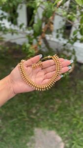 Matte Temple Premium Gold Necklace Set