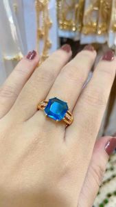 CINCIN EMAS BATU GIOK KOTAK SEYNA BIRU TITANIUM ANTI LUNTUR
