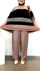 One Set Wanita Big Size Bahan Knit Motif Tone Mina Setelan Rajut Sage Mocca Hitam Oversize Jumbo