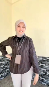 Blus Wanita Slim Fit Bahan Semi Woll Premium / Kemeja Salur Tali Wanita / Atasan Wanita Viral Lekinian